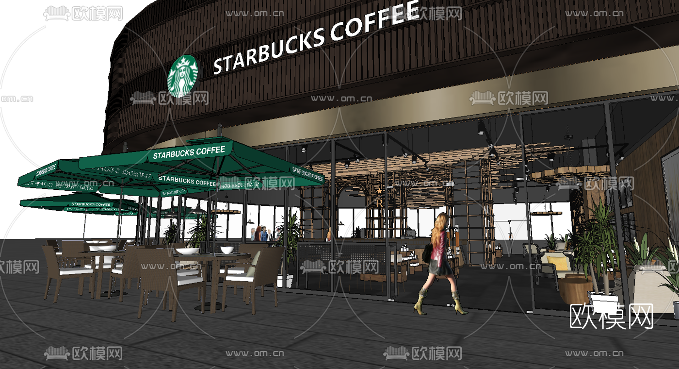 现代星巴克咖啡厅su模型下载（渲染图2）