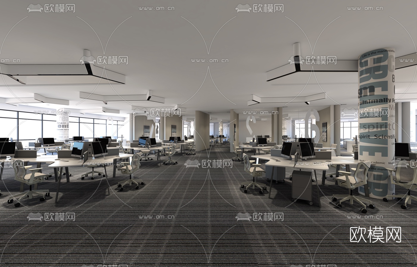 现代敞开式办公区3d模型-免费3dmax模型库-欧模网