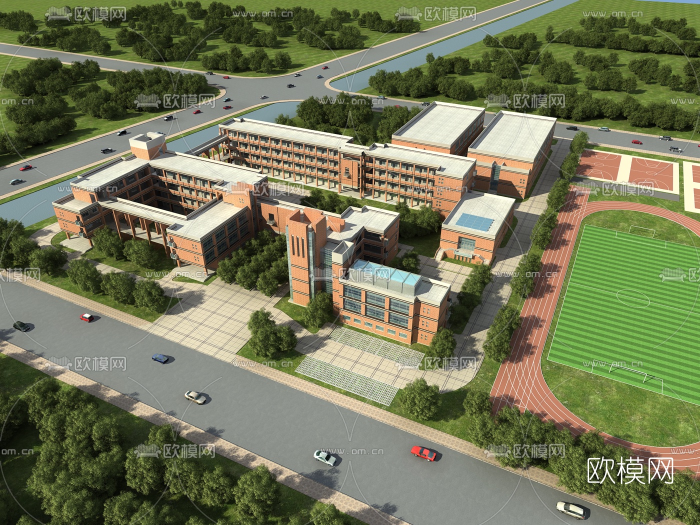现代学校鸟瞰3d模型