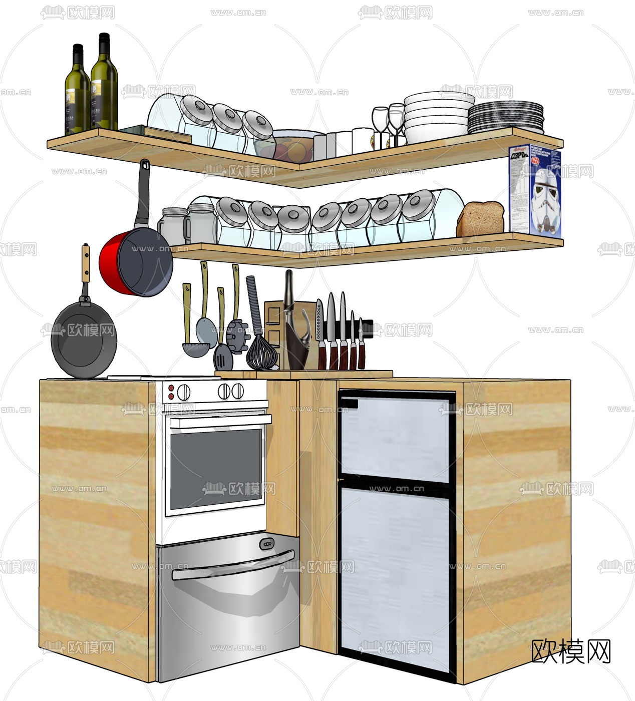 现代厨柜厨具su模型下载
