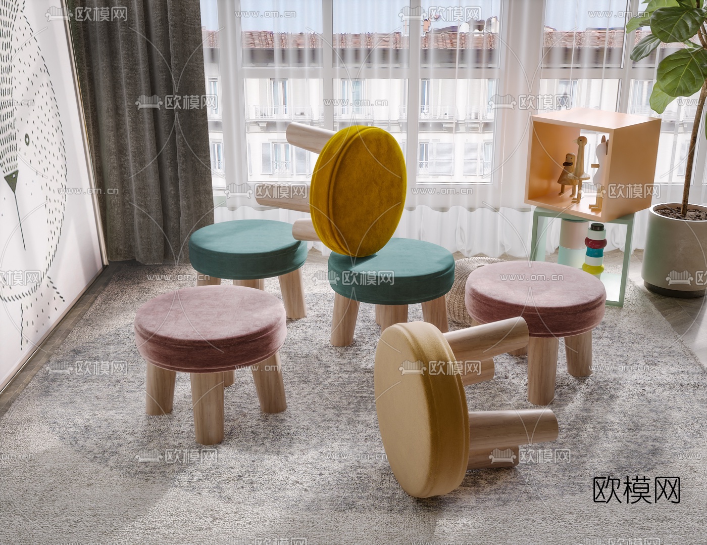 现代儿童圆凳3d模型下载