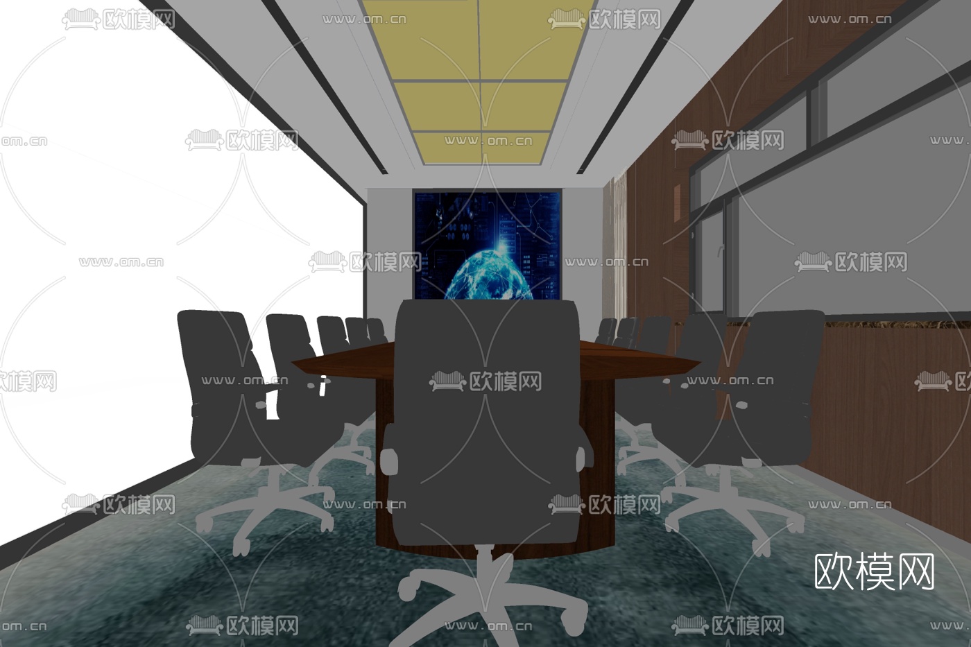 现代会议室su模型下载