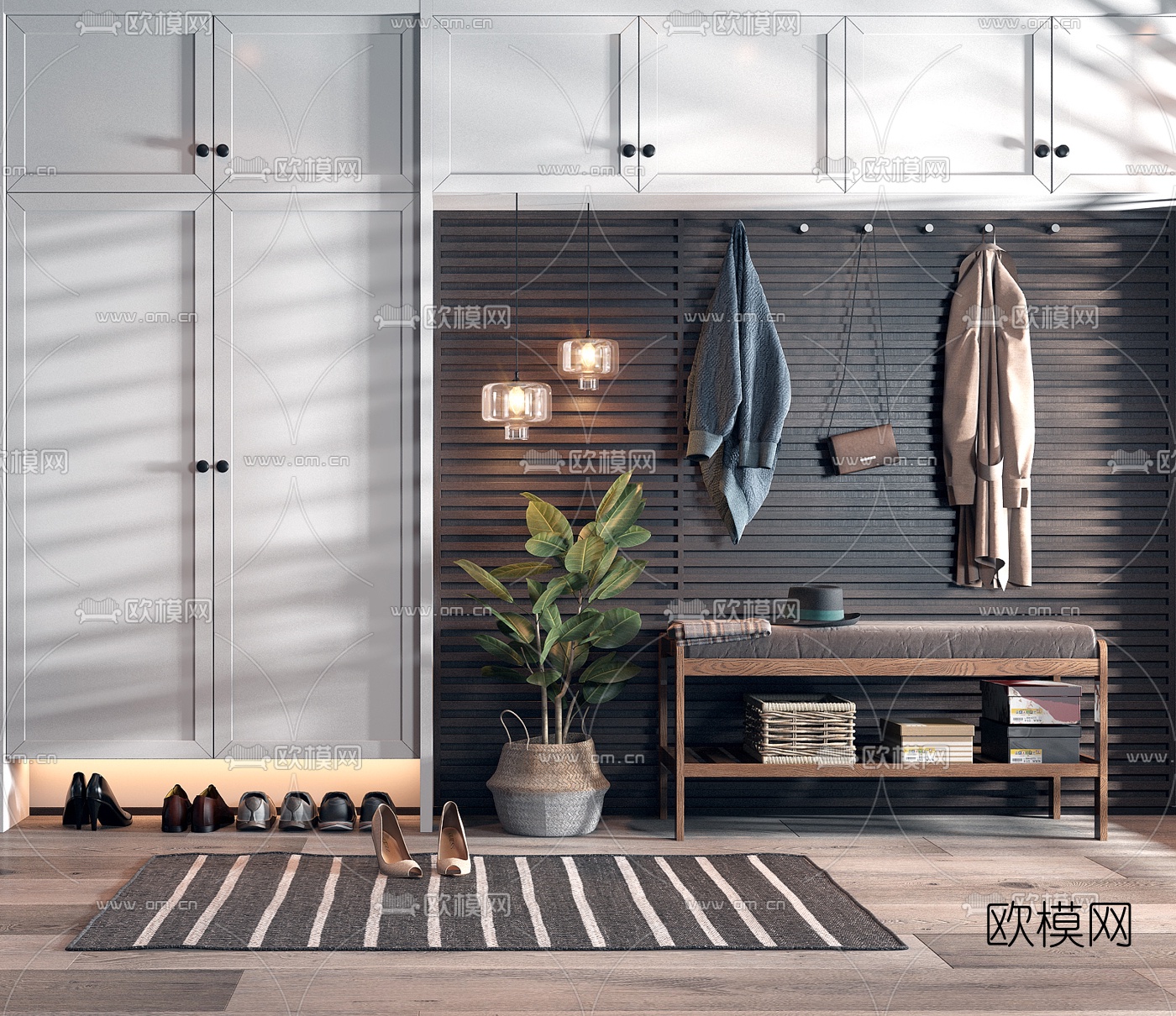 北欧入户多功能鞋柜3d模型下载