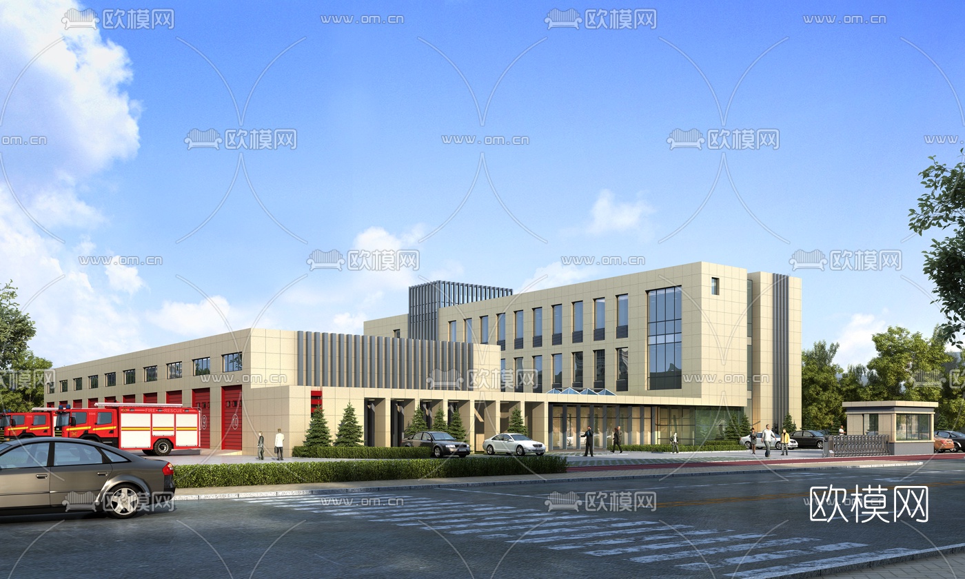现代消防队消防局外观3d模型下载