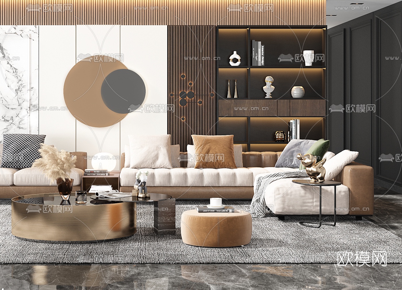 现代转角沙发组合3d模型下载（渲染图2）