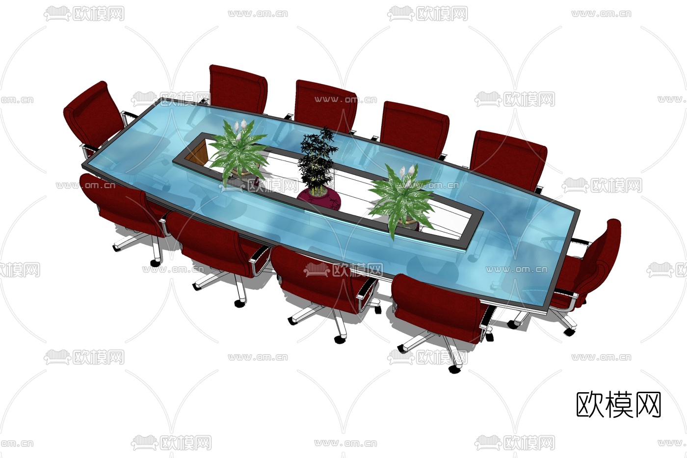 现代会议桌椅免费su模型下载