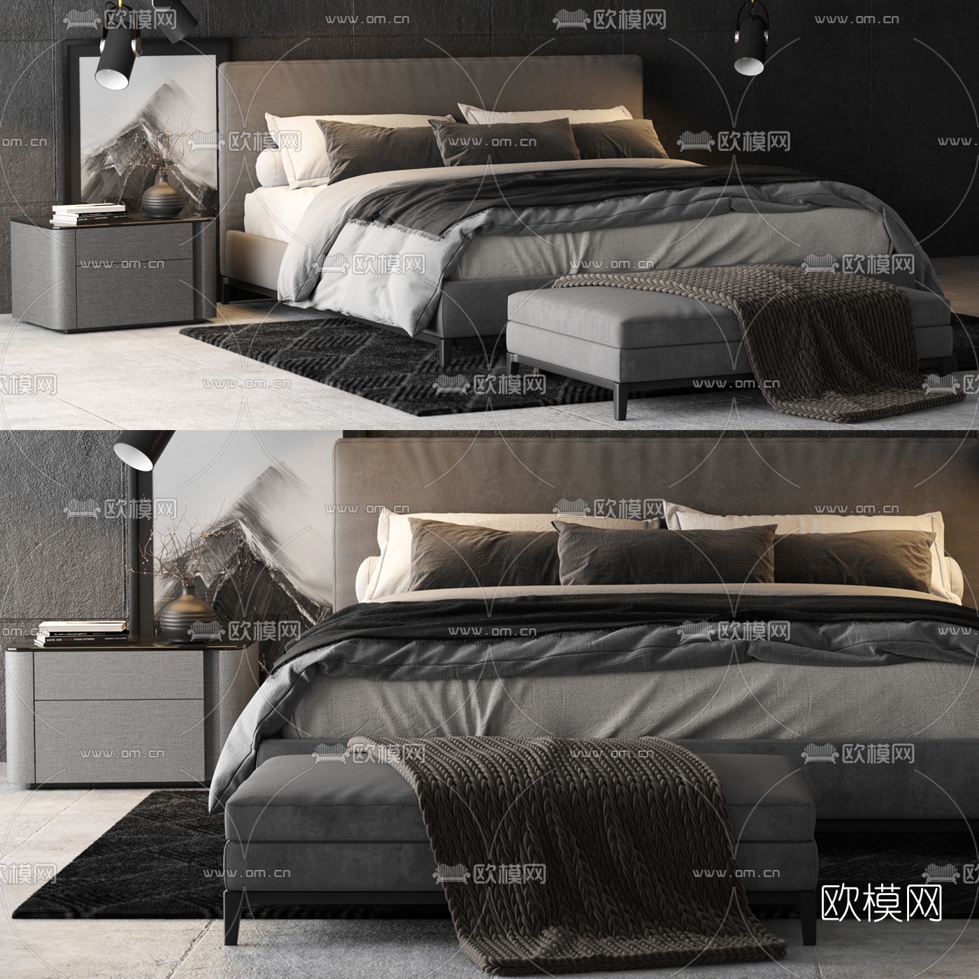 现代布艺双人床3d模型