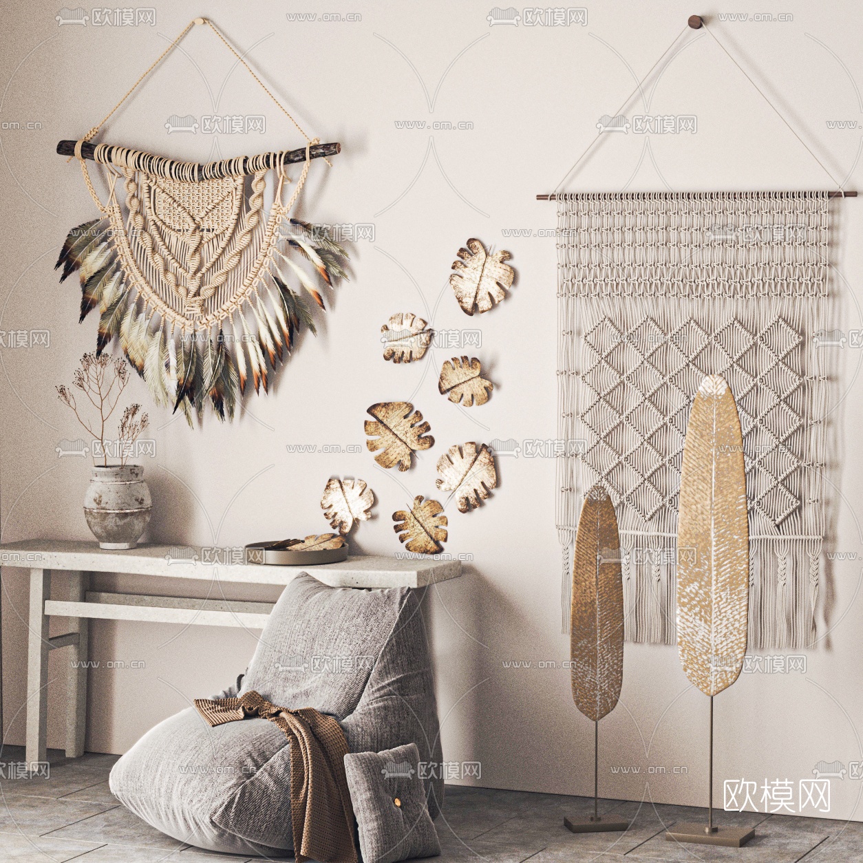 东南亚布艺懒人沙发3d模型下载（渲染图1）