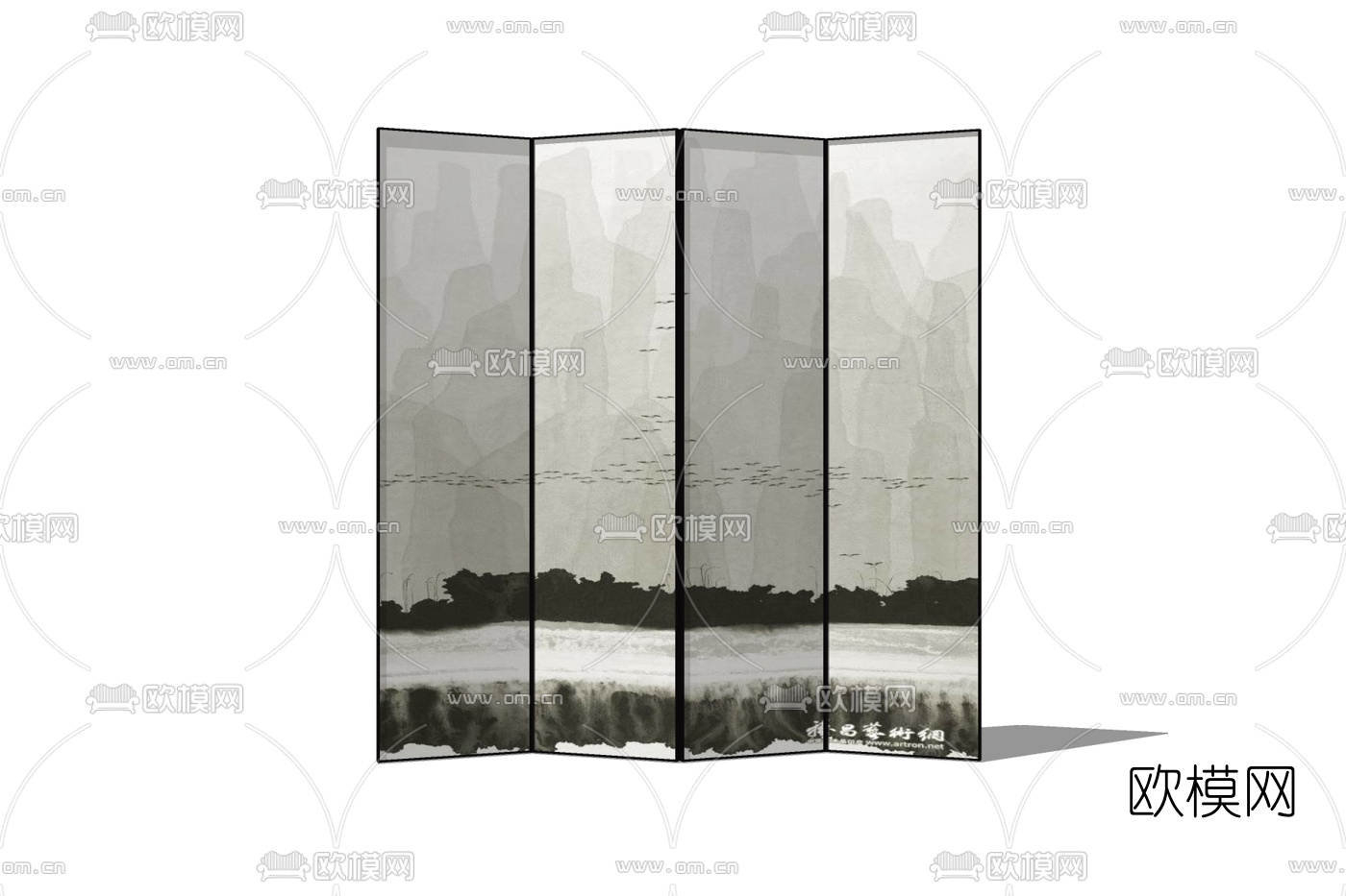 现代风景画屏风免费su模型下载