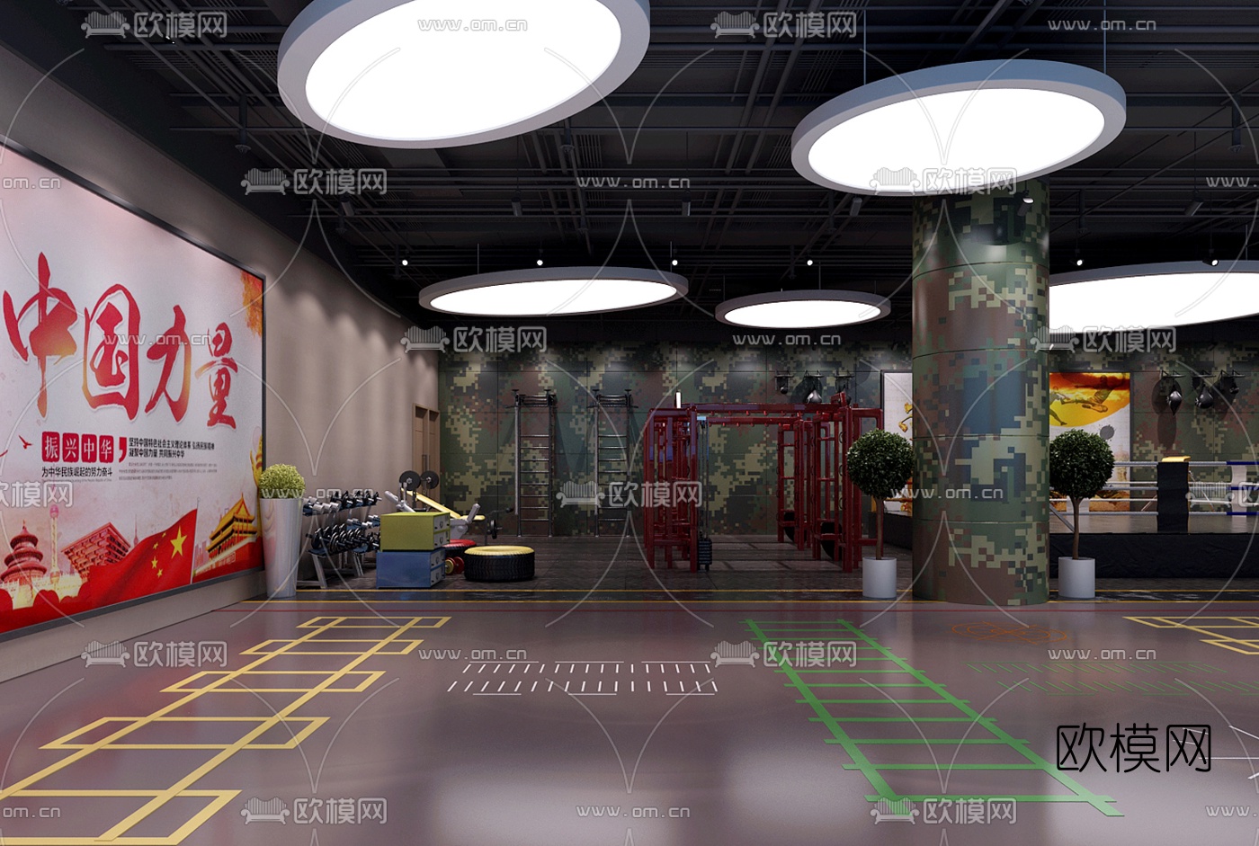现代部队健身房3d模型
