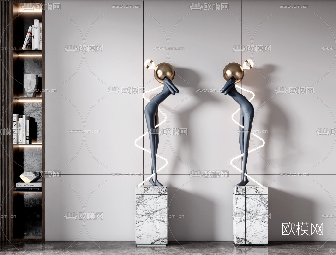 现代抽象人物雕塑落地灯3d模型下载