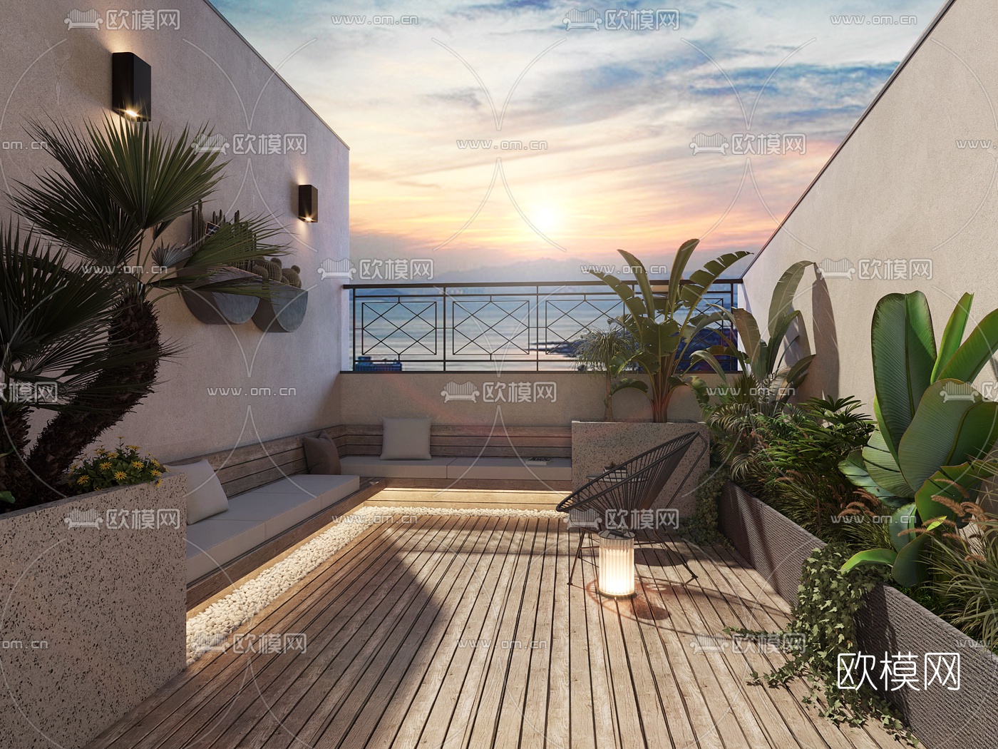 现代别墅露台阳台3d模型下载