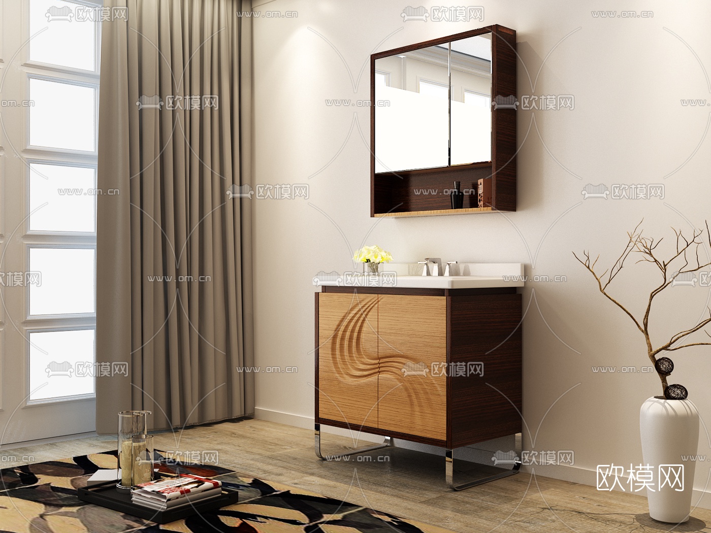 北欧浴室柜免费3d模型下载（渲染图1）