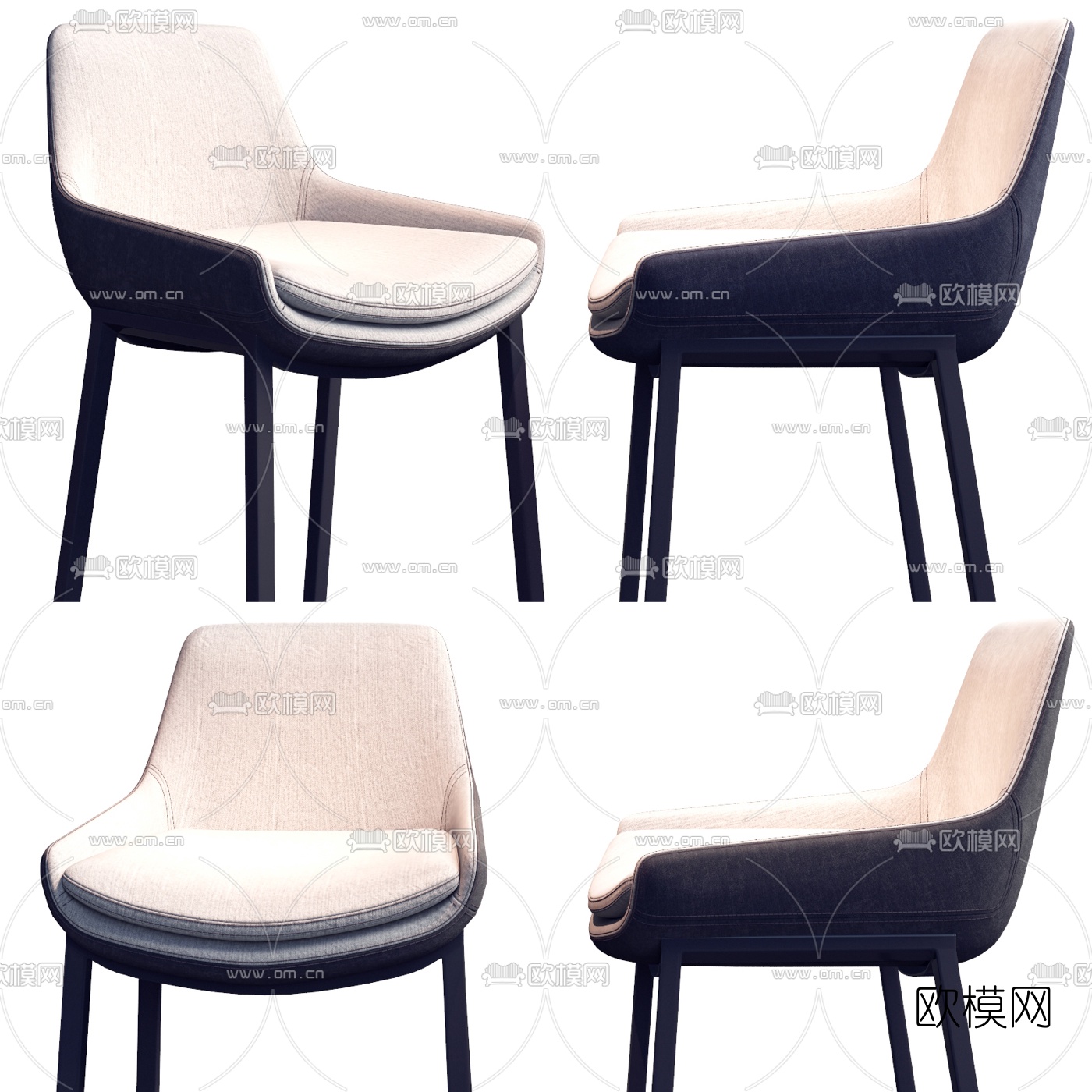 现代靠背吧台椅3d模型下载（渲染图1）