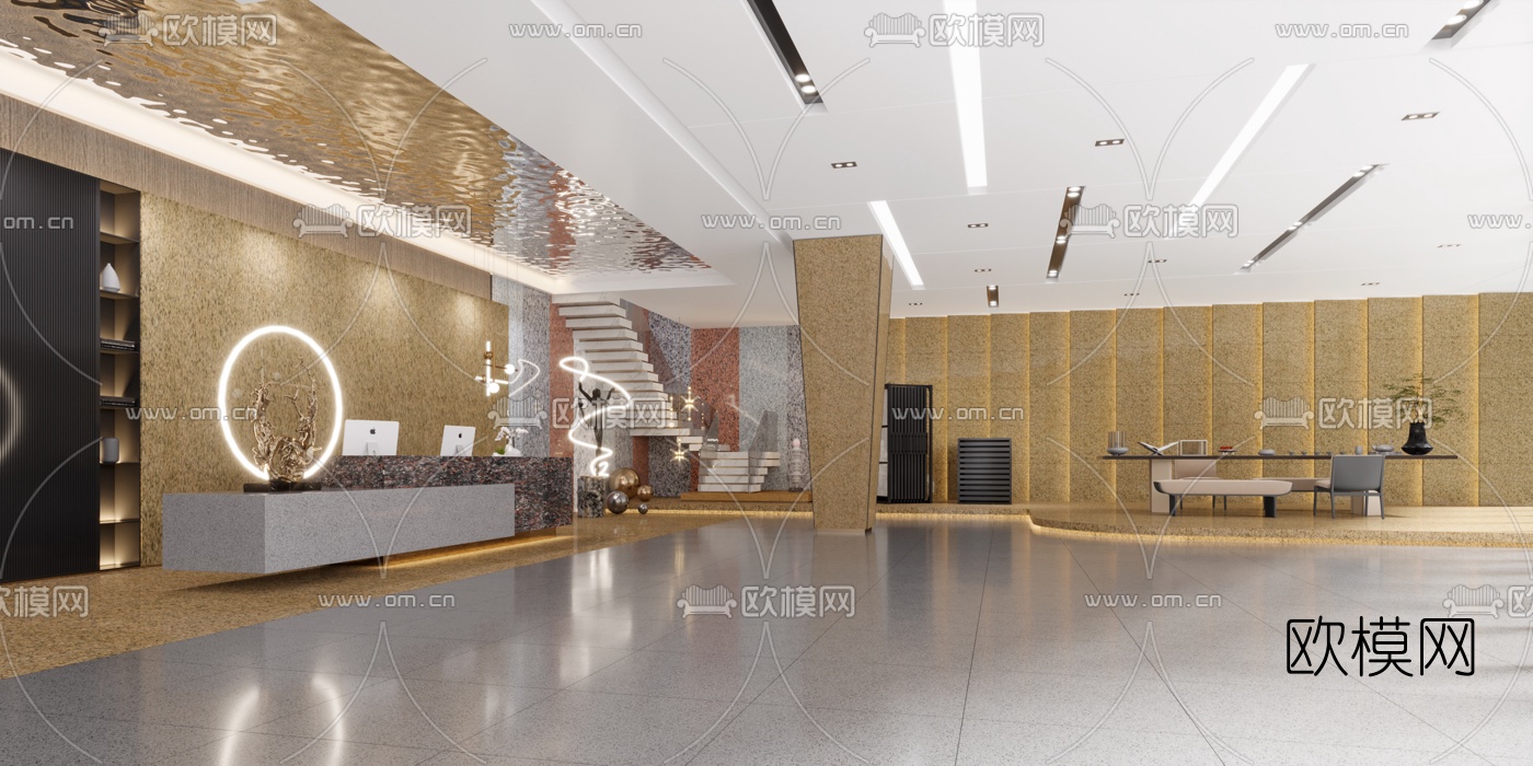现代轻奢酒店大堂3d模型
