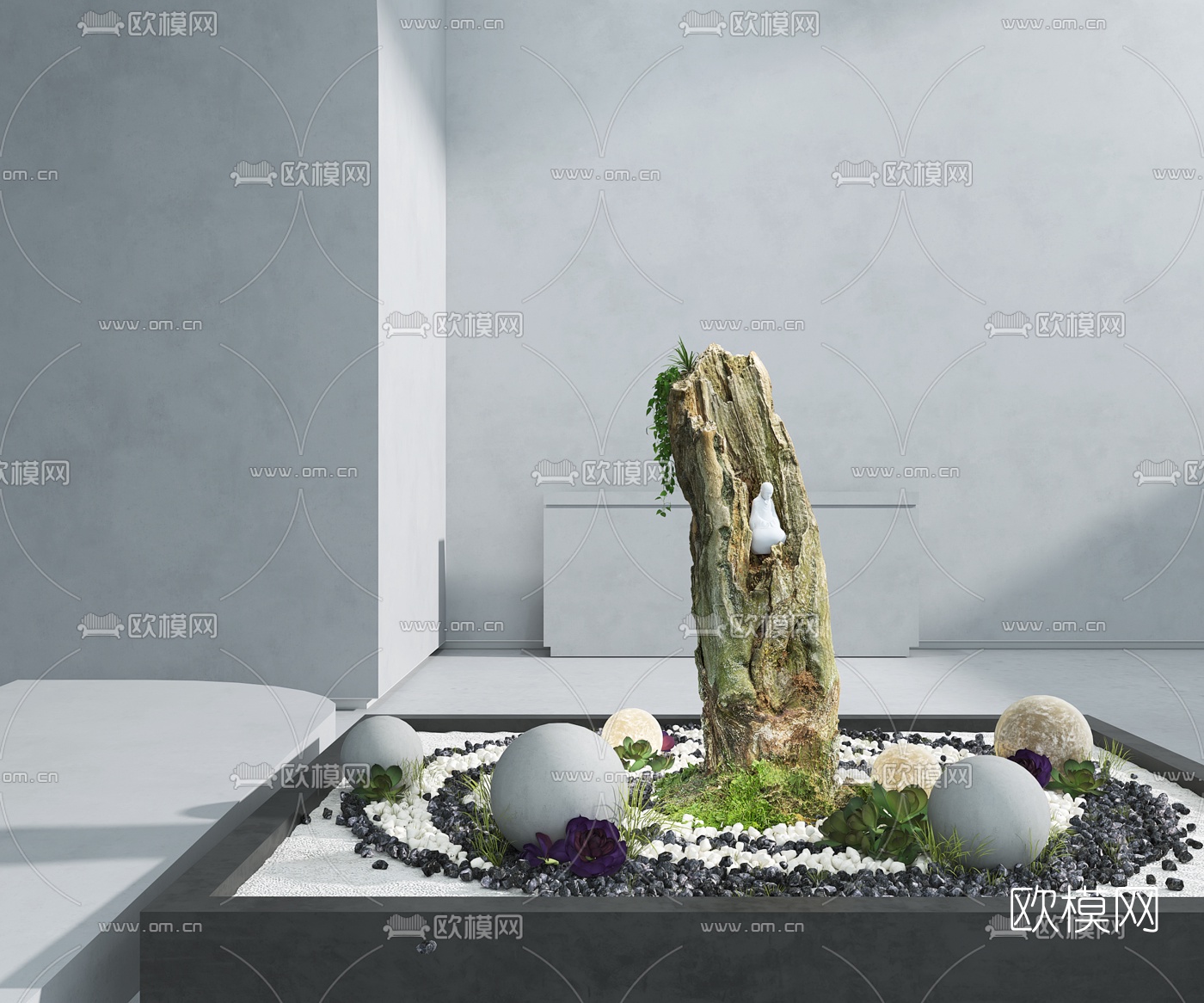 新中式绿植朽木小品3d模型