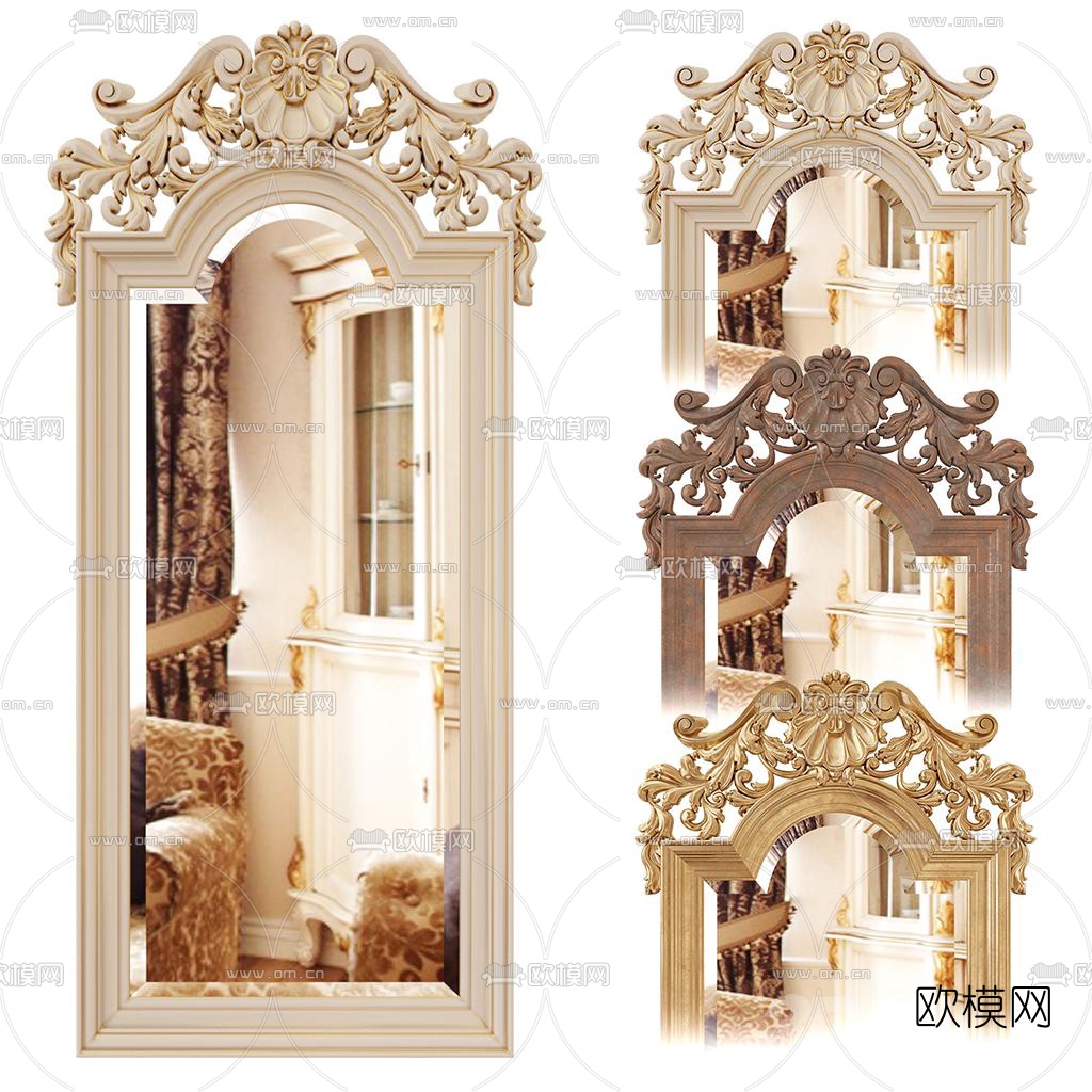 欧式雕花镜子3d模型下载（渲染图1）