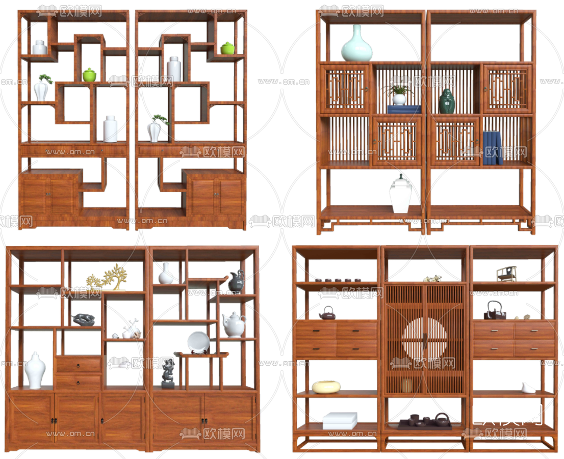 中式博古架su模型下载（渲染图1）