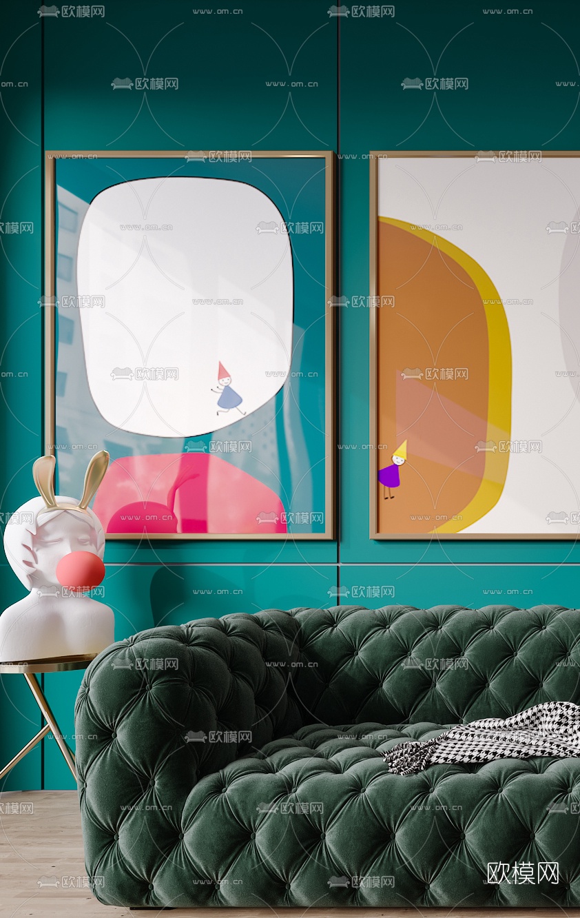 北欧绒布多人沙发3d模型下载（渲染图2）