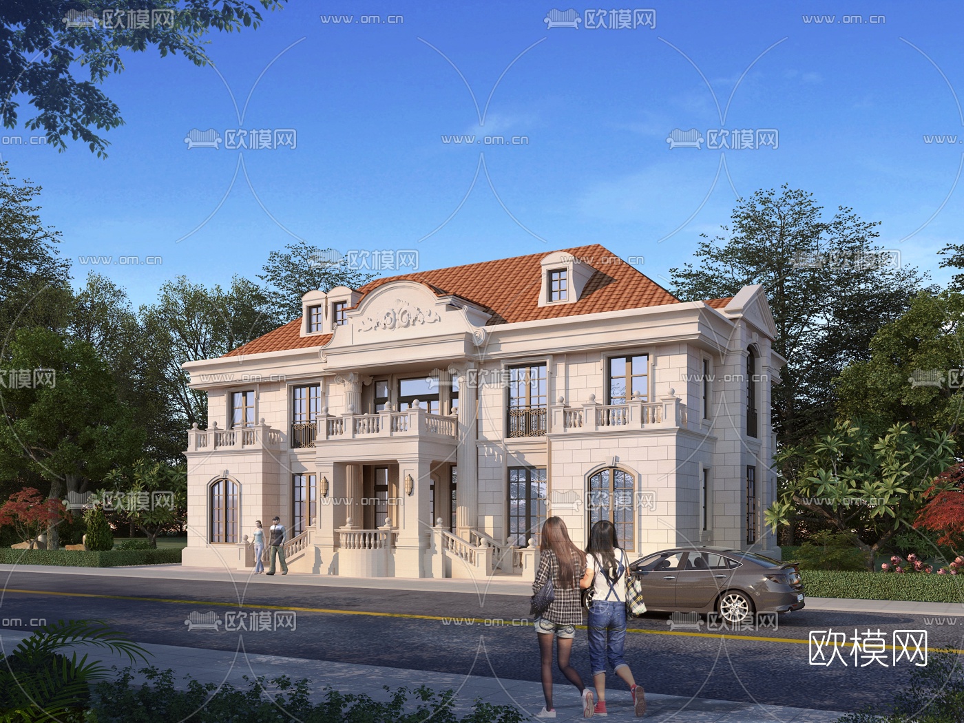 欧式独栋别墅su模型下载（渲染图1）