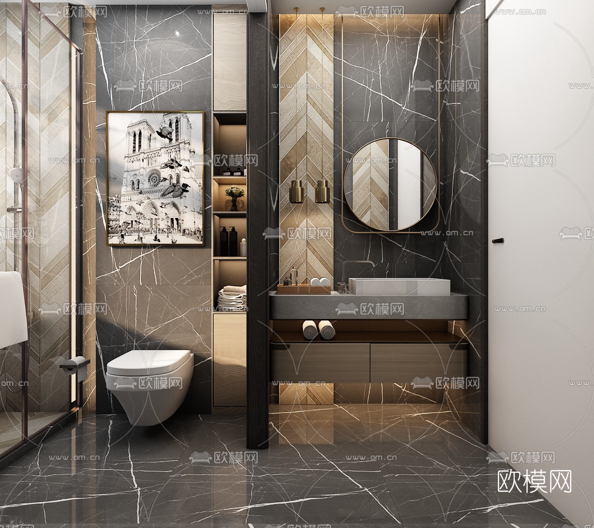 现代卫生间浴室su模型下载（渲染图1）