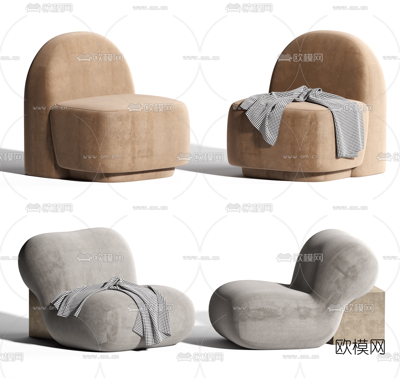 现代绒布休闲沙发3d模型下载