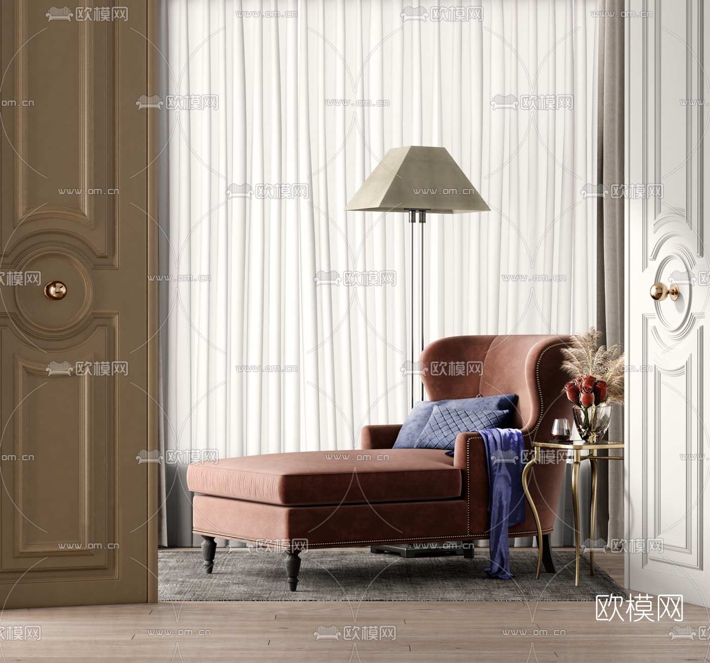 简欧布艺贵妃椅3d模型