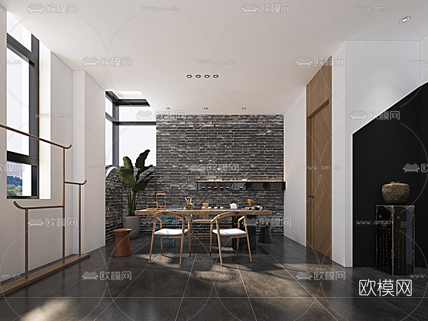 新中式餐厅包房免费3d模型下载（渲染图3）