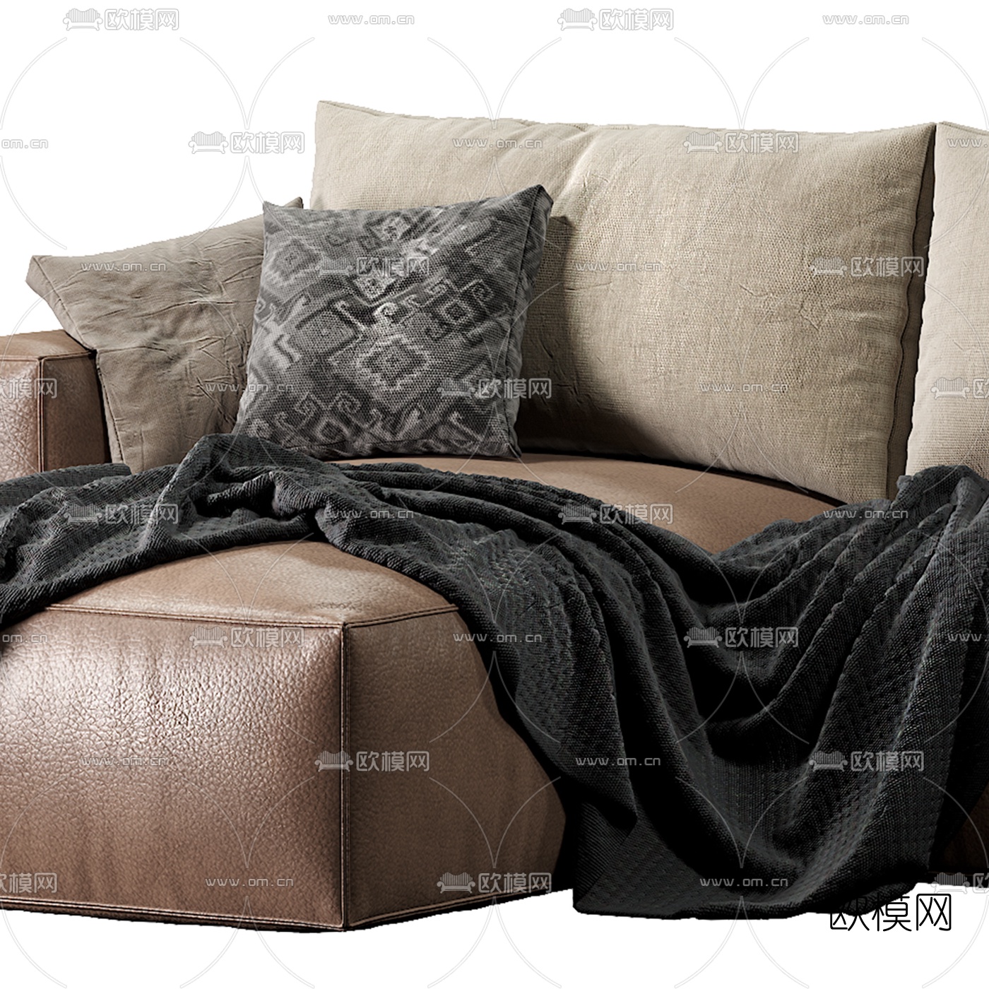 现代皮革转角多人沙发3d模型下载（渲染图4）