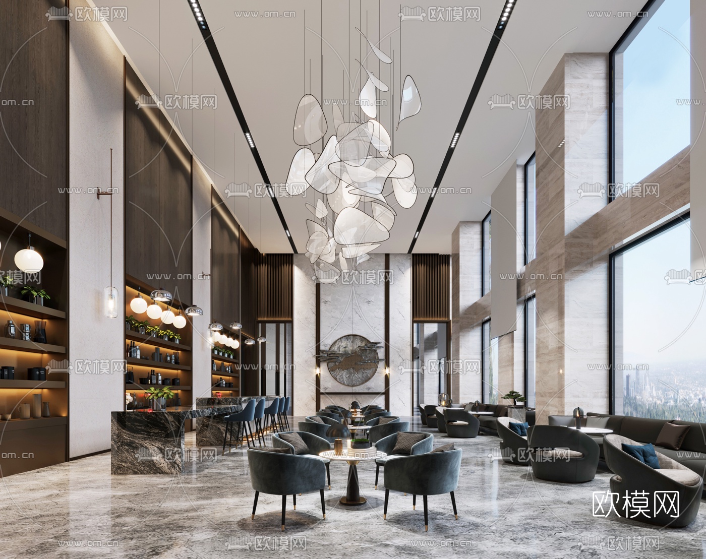 现代售楼处洽谈区3d模型下载（渲染图2）