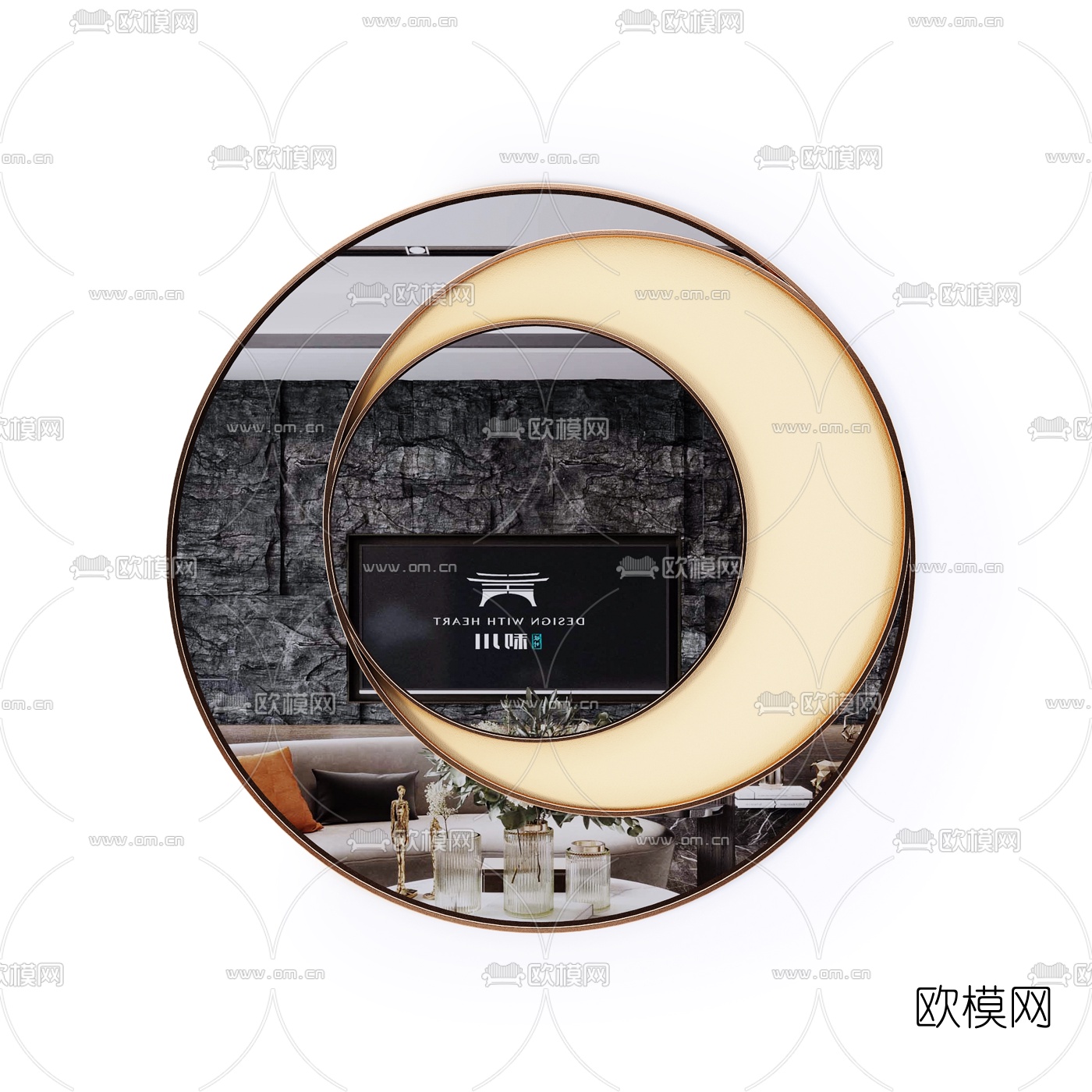 现代圆形镜子3d模型下载（渲染图4）