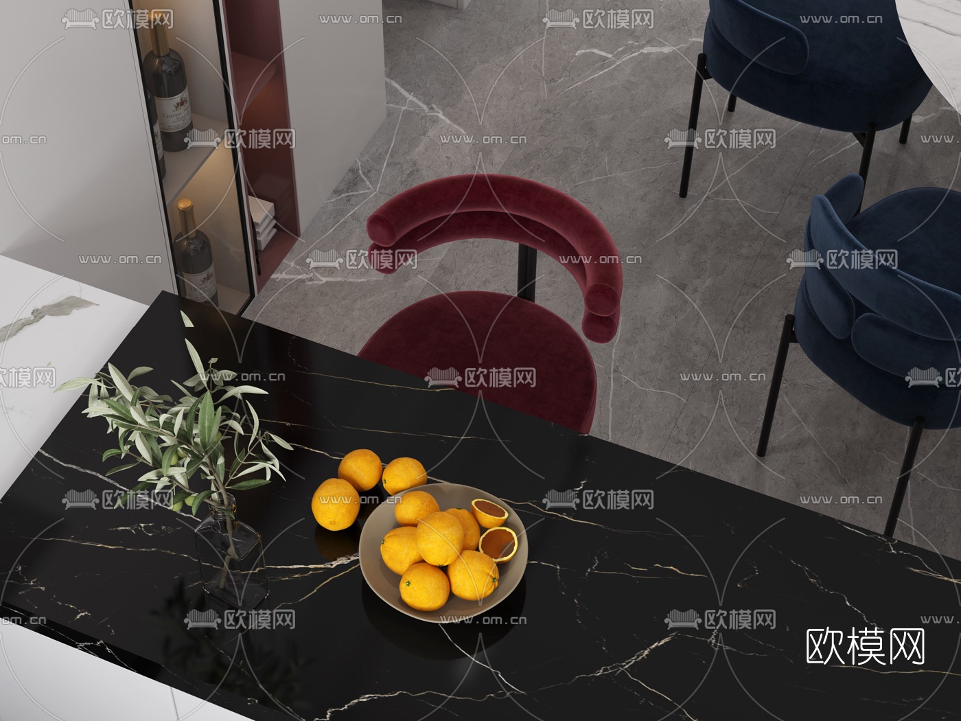 简欧客厅餐厅3d模型