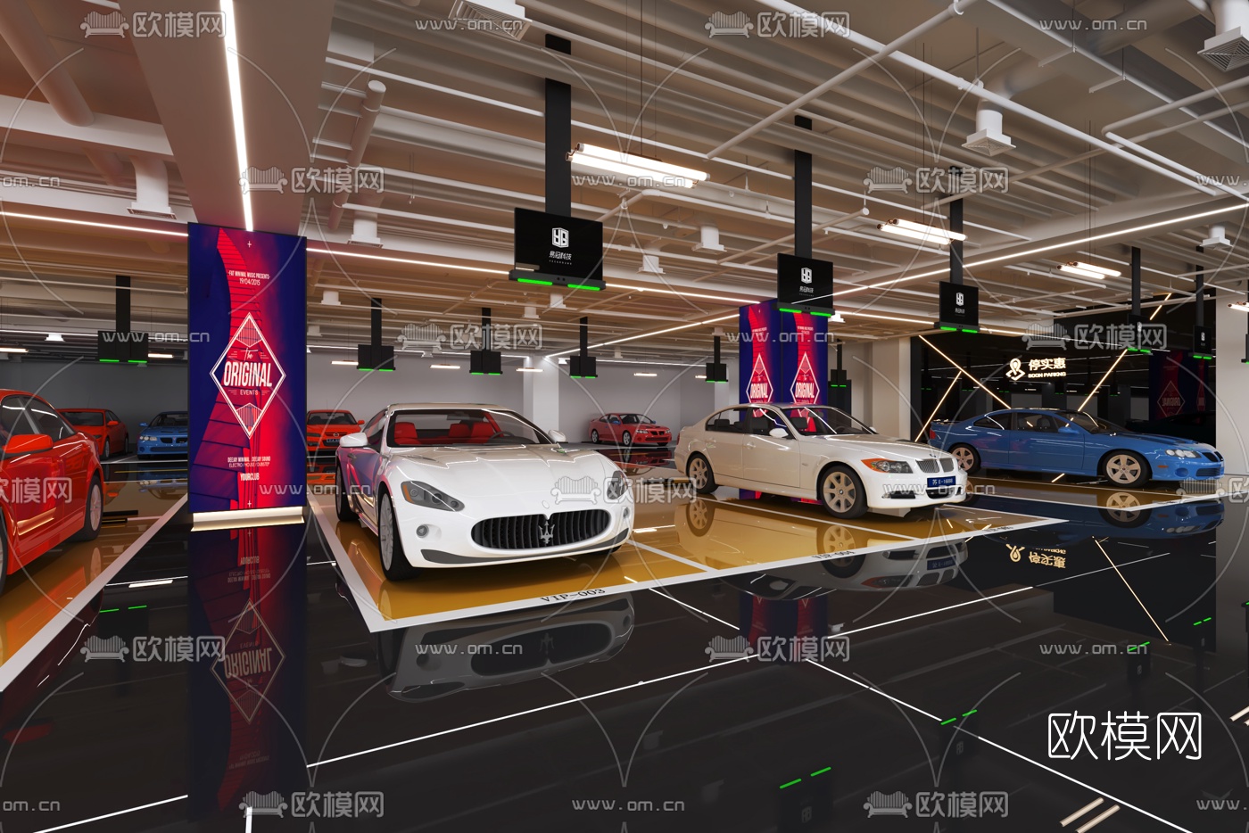 工业风地下室停车场3d模型下载（渲染图3）