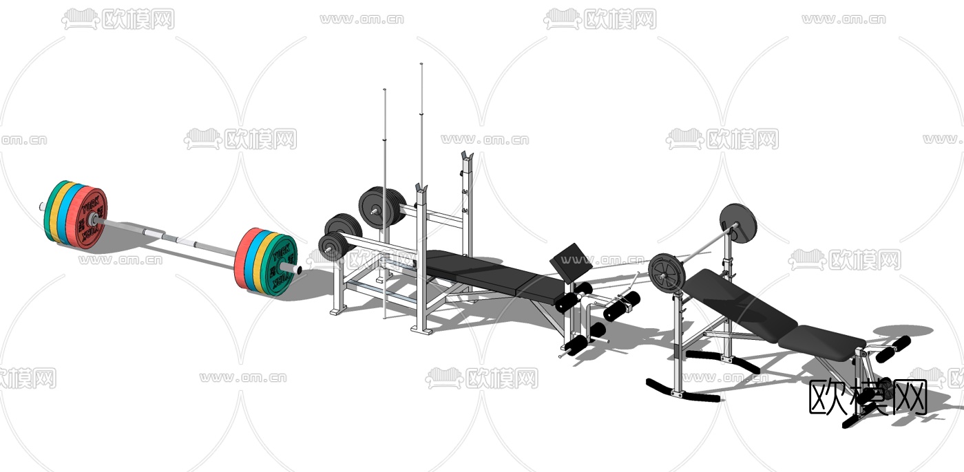 现代健身房健身器材su模型下载