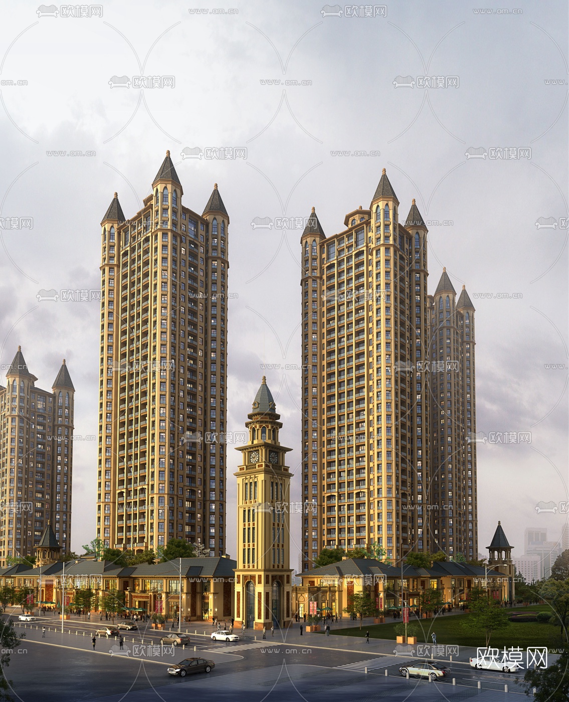 欧式住宅商业街外观3d模型下载