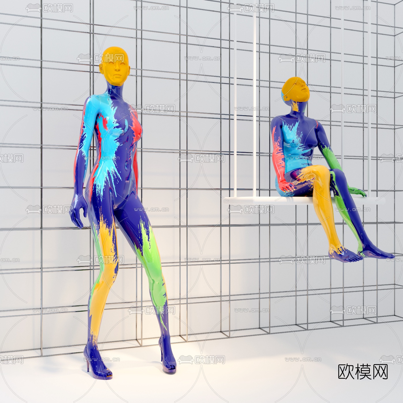 现代艺术女人雕塑摆件3d模型下载