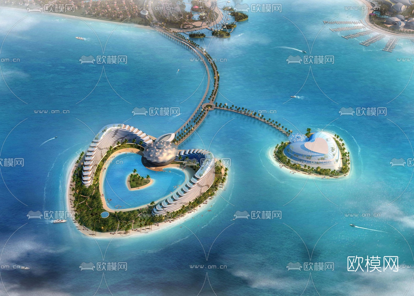 现代海岛度假酒店鸟瞰3d模型