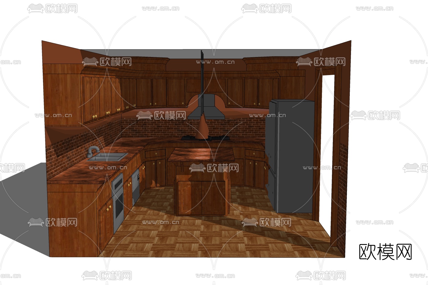 美式实木橱柜免费su模型下载