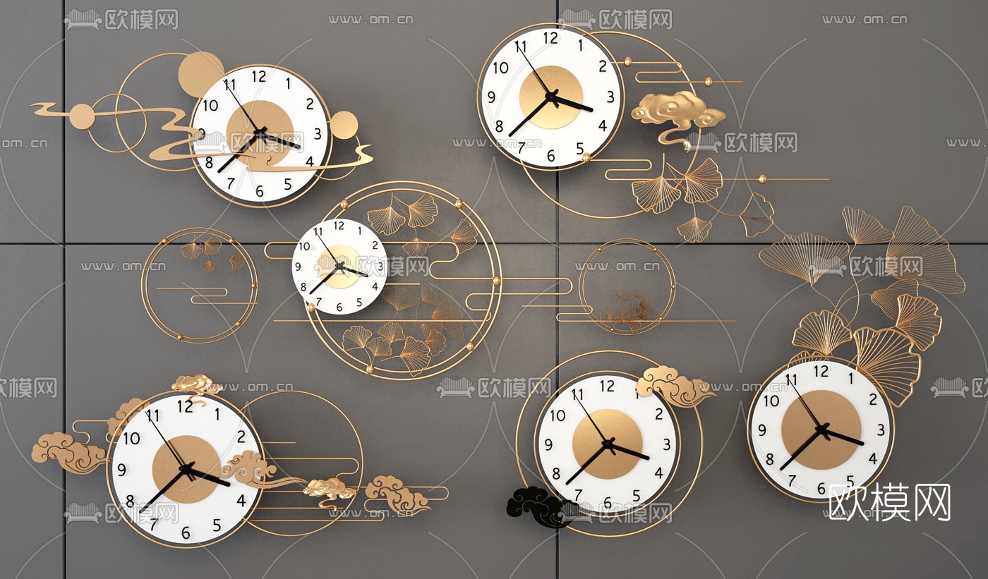 新中式轻奢钟表挂钟3d模型下载