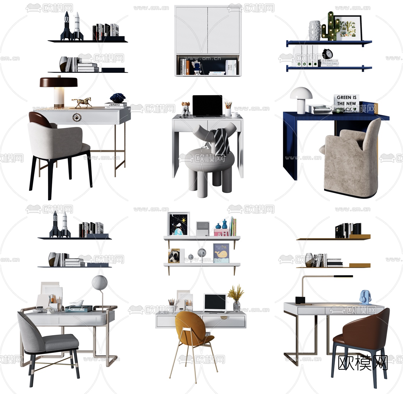 现代儿童书桌椅3d模型下载