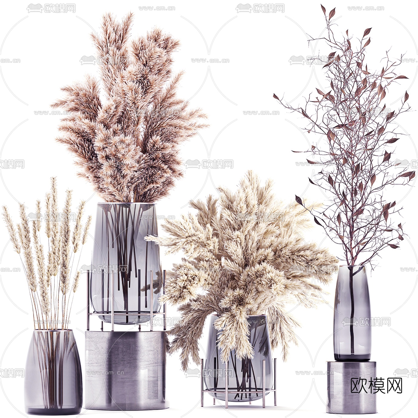 现代干花芦苇花瓶3d模型下载