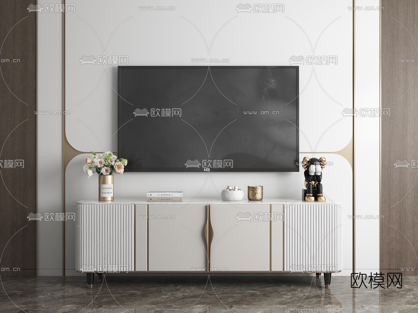 现代轻奢烤漆电视柜3d模型下载