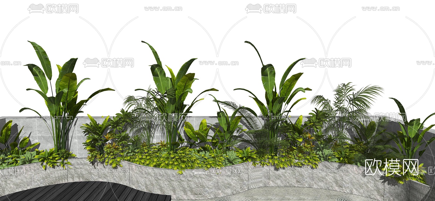 现代灌木绿植小品su模型