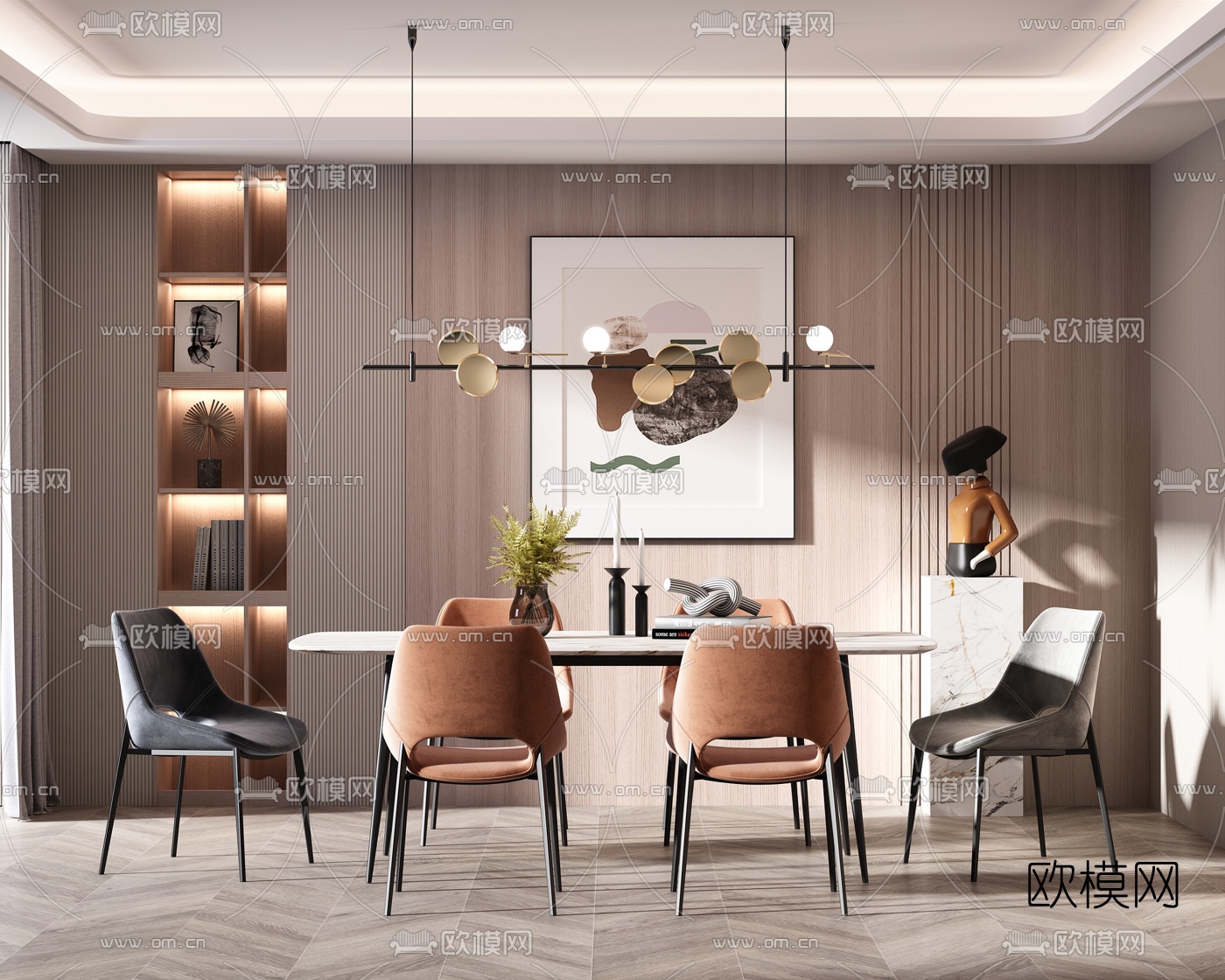 现代轻奢餐厅su模型下载