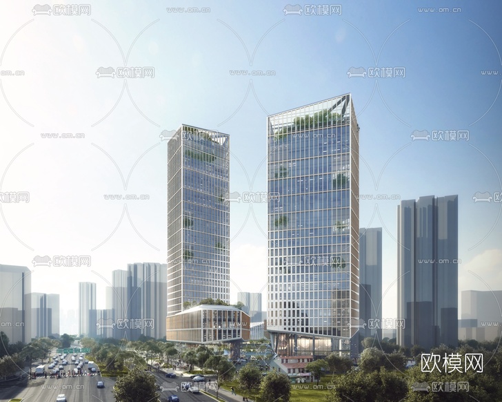 现代高层办公楼建筑外观3d模型下载