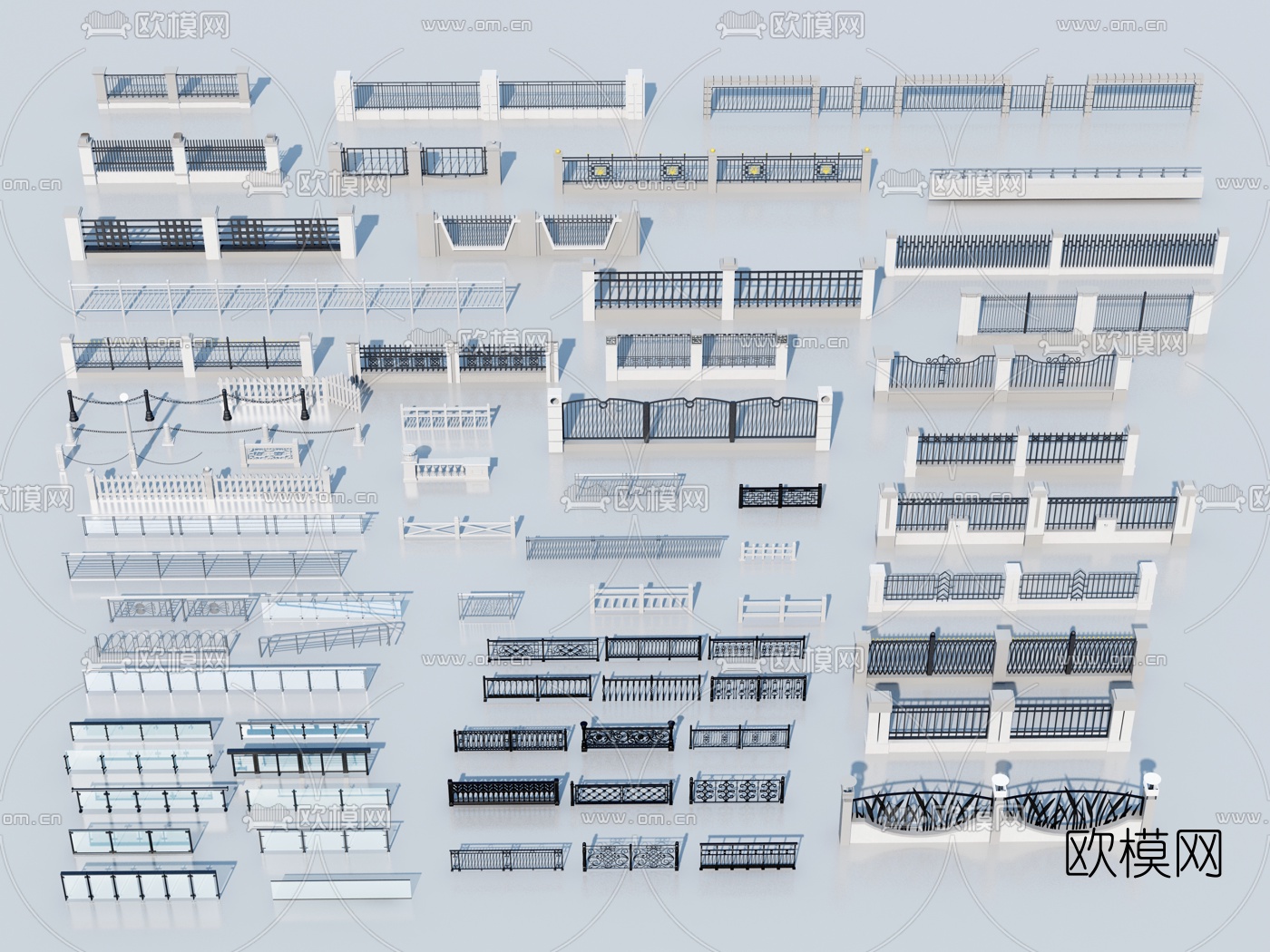 现代围墙栏杆护栏3d模型