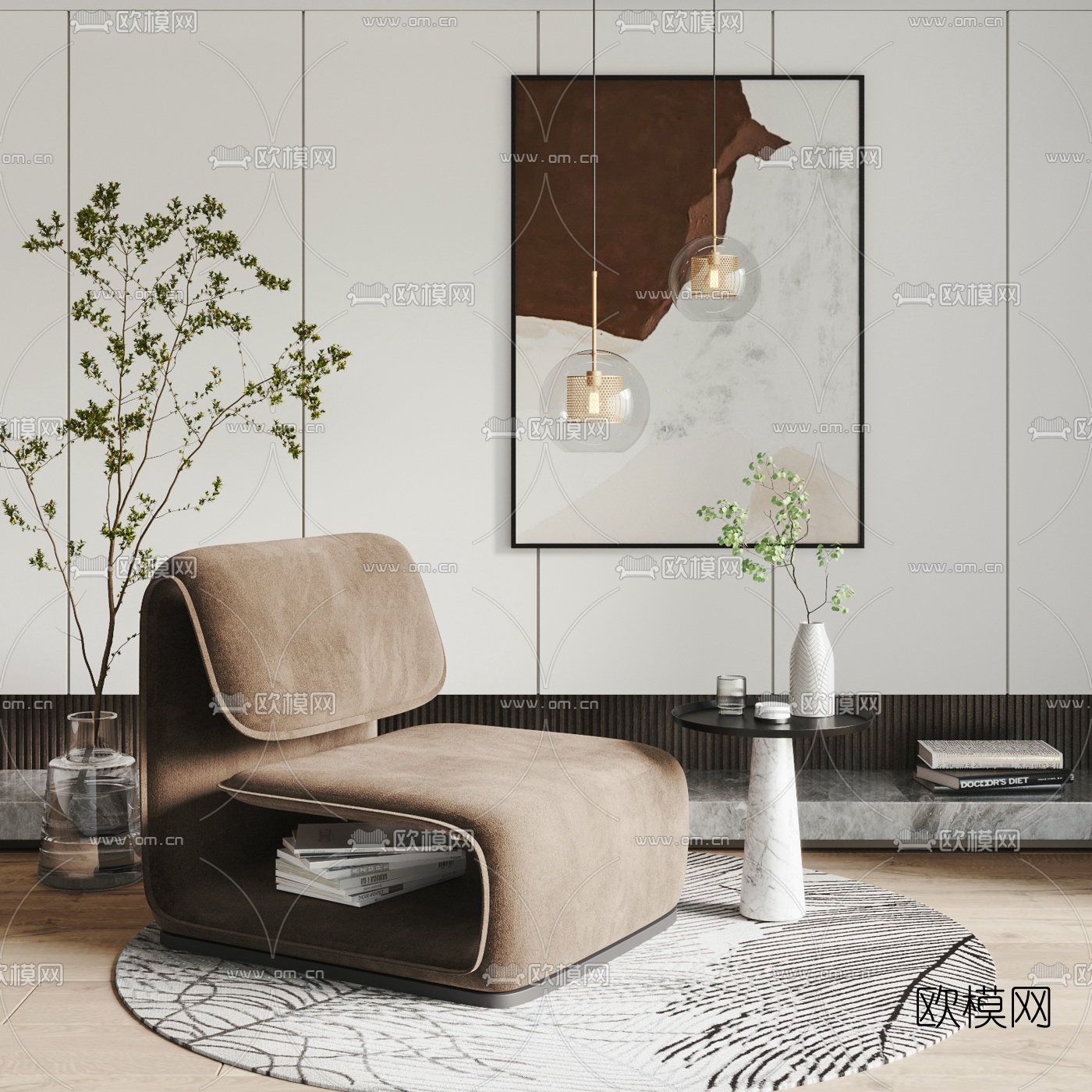现代布艺休闲沙发3d模型