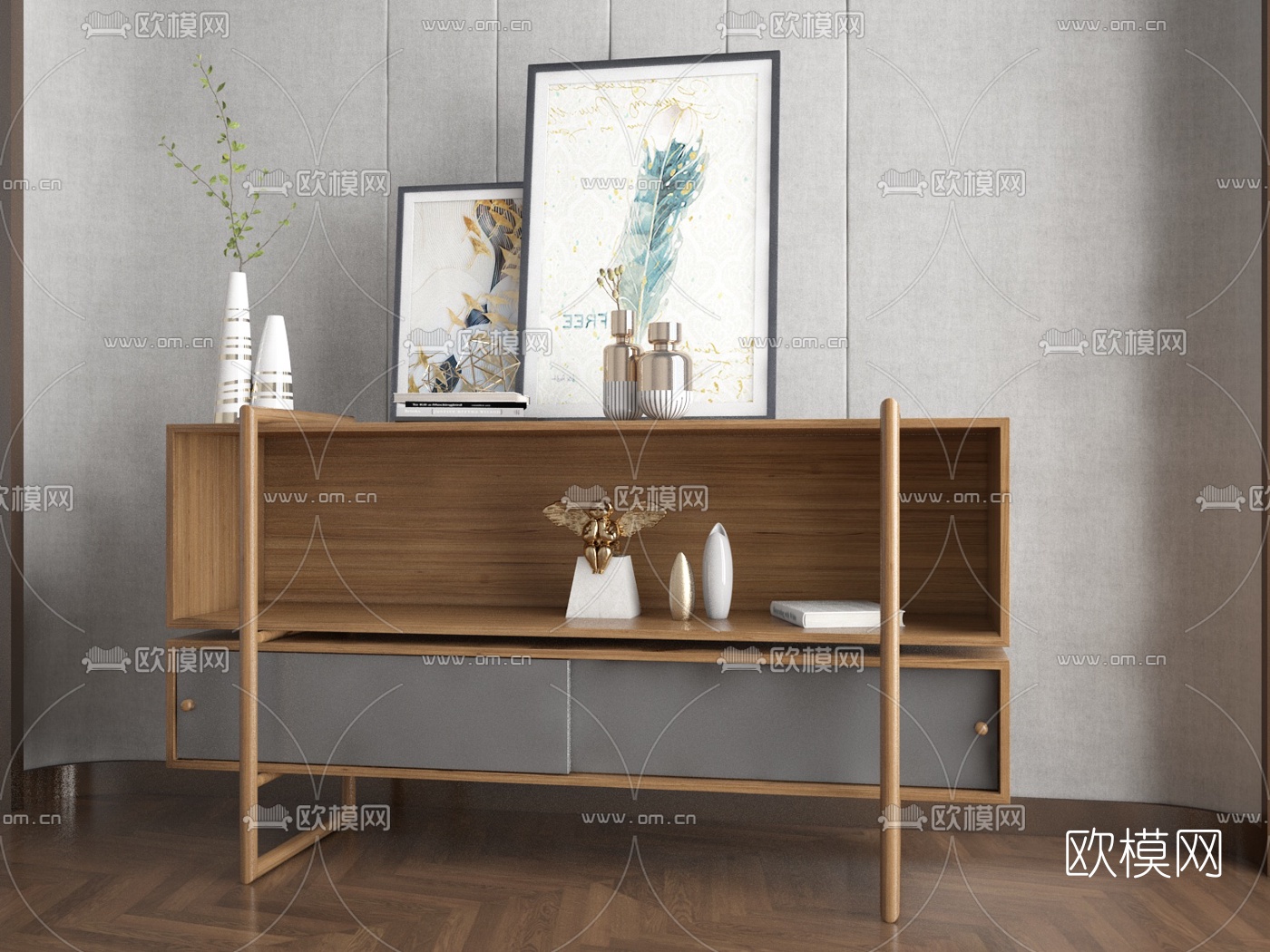 北欧原木边柜装饰柜免费3d模型下载