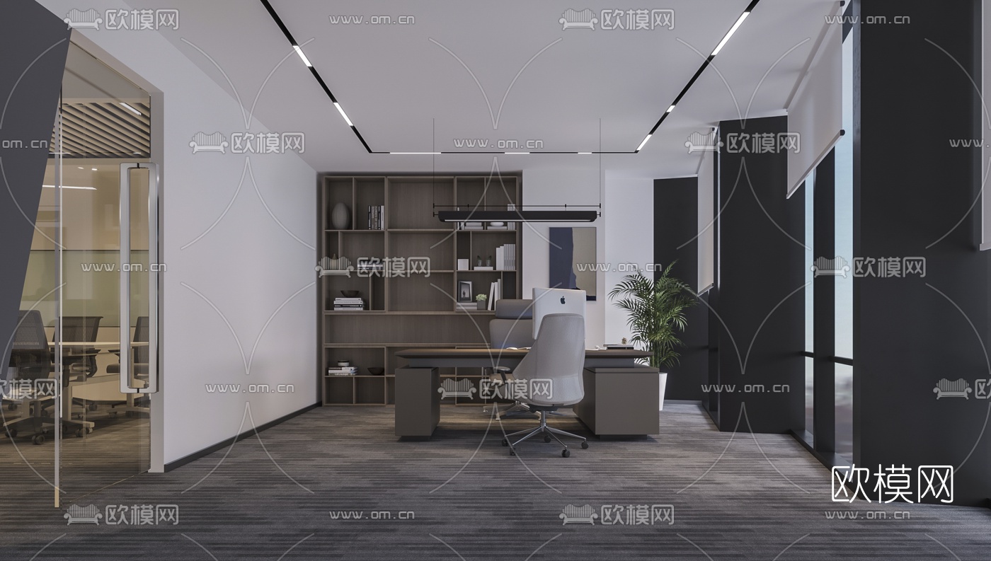 现代敞开式办公室3d模型