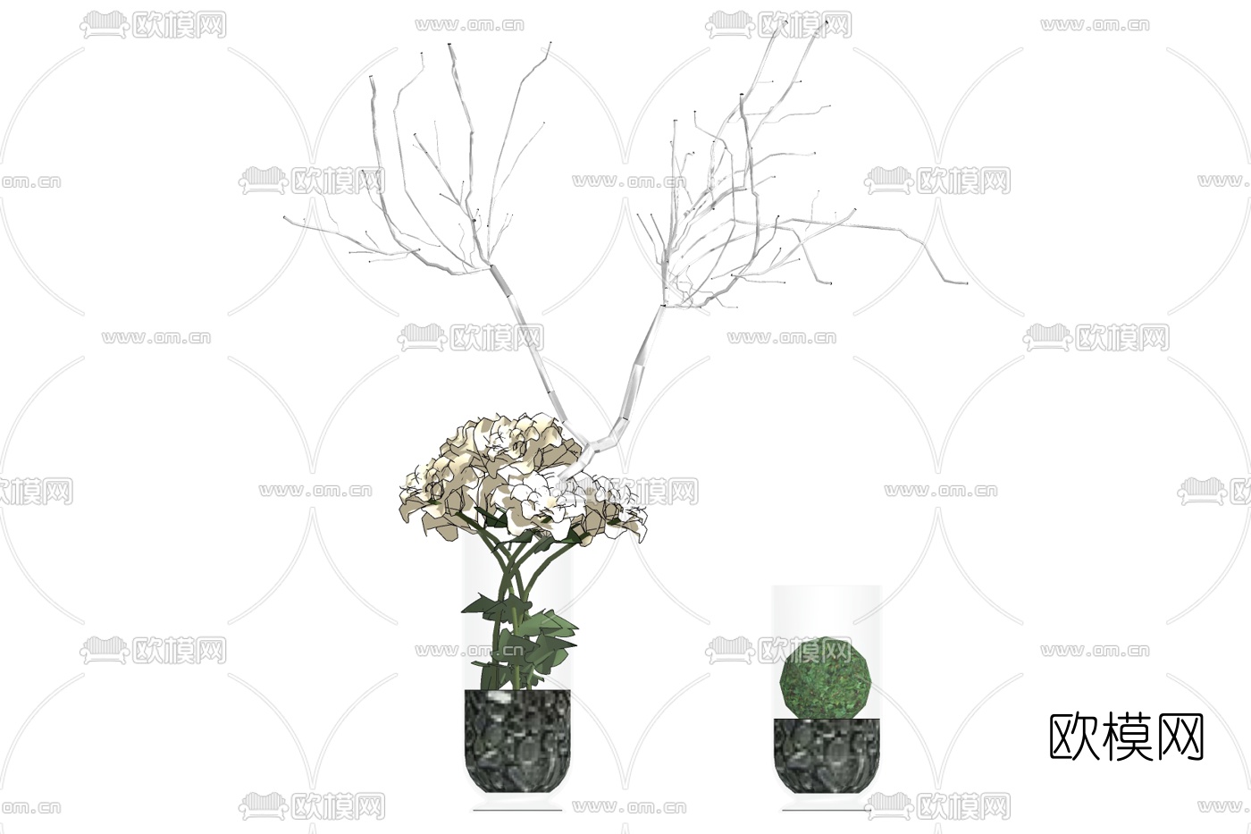 现代花瓶花卉免费su模型下载